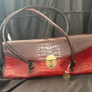 Brahmin leather Red/Burgundy Crocodile Pattern Women's Bag